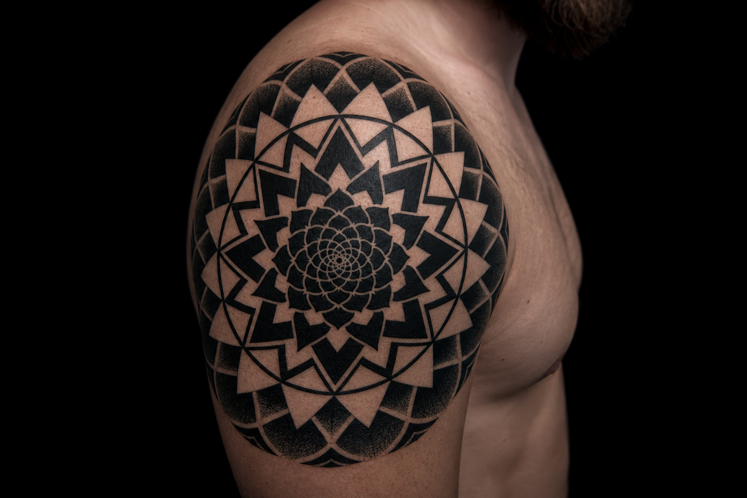 AI-generated blackwork tattoo — Ink Ledger concept demo portfolio image