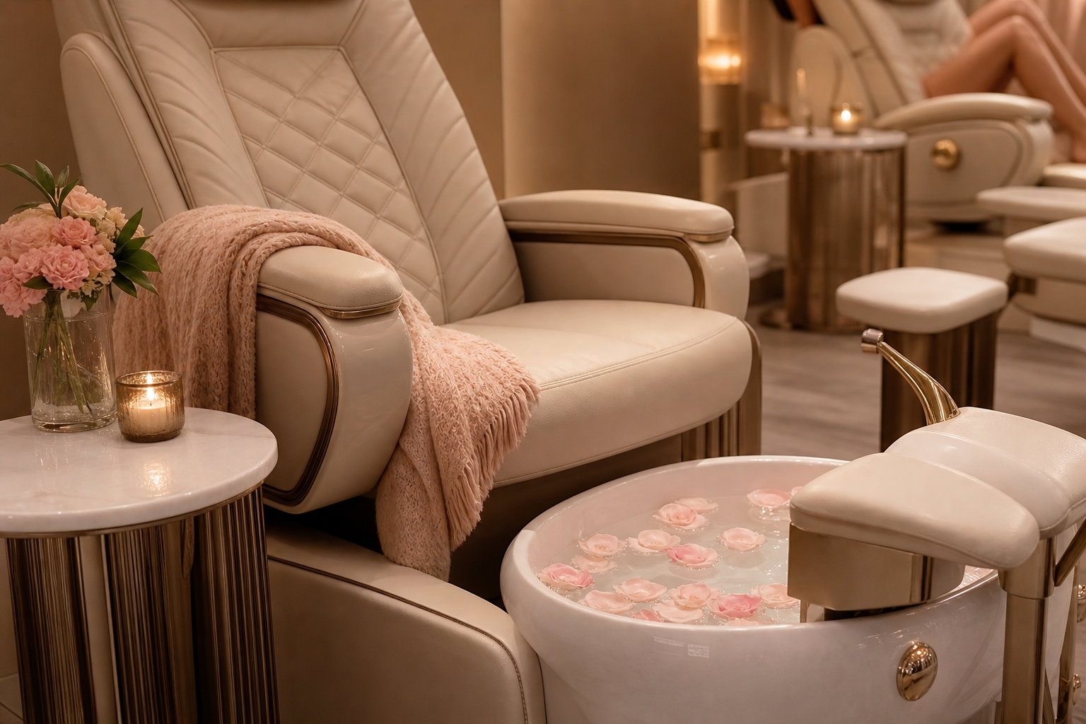 Representative beauty studio image of a spa pedicure area