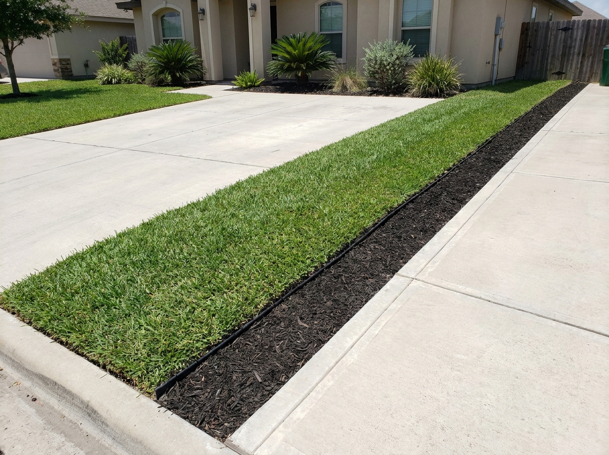 Demo yard photo — edging along driveway